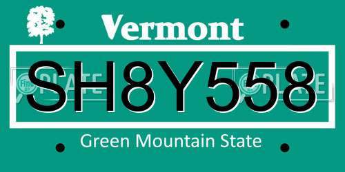 SH8Y558 Vermont License Plate