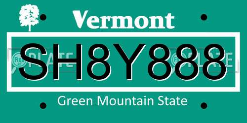 SH8Y888 Vermont License Plate