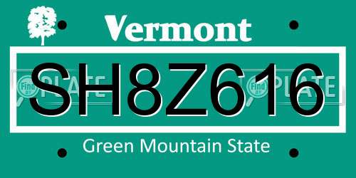 SH8Z616 Vermont License Plate