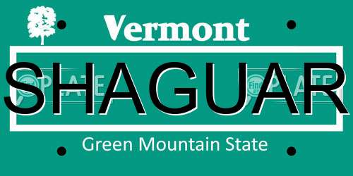 SHAGUAR Vermont License Plate