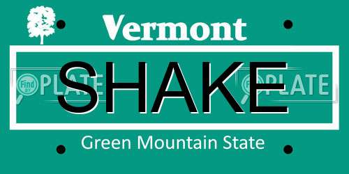 SHAKE Vermont License Plate