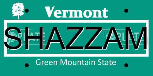 SHAZZAM Vermont License Plate