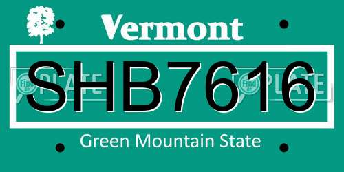 SHB7616 Vermont License Plate