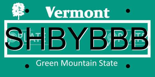 SHBYBBB Vermont License Plate