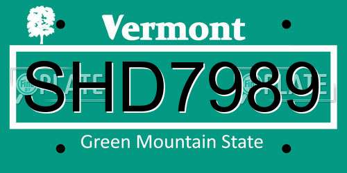 SHD7989 Vermont License Plate