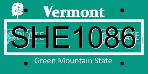 SHE1086 Vermont License Plate