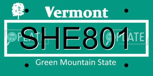 SHE801 Vermont License Plate
