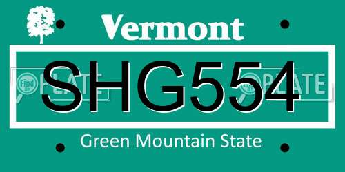 SHG554 Vermont License Plate