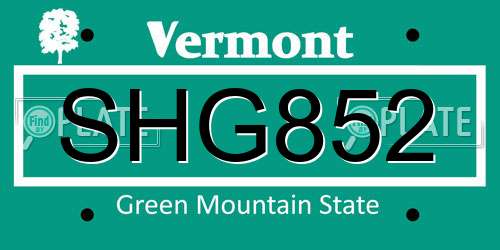 SHG852 Vermont License Plate