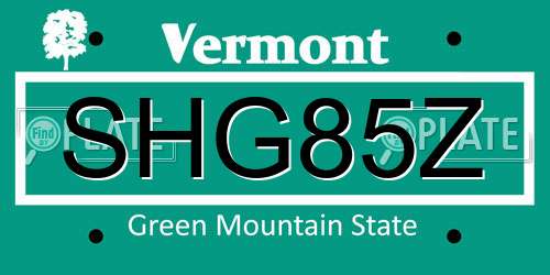 SHG85Z Vermont License Plate
