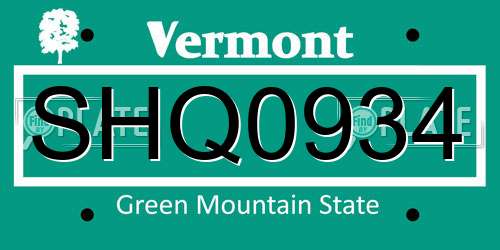 SHQ0934 Vermont License Plate