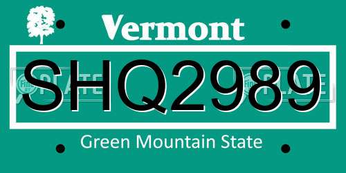 SHQ2989 Vermont License Plate