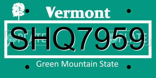 SHQ7959 Vermont License Plate