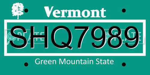 SHQ7989 Vermont License Plate