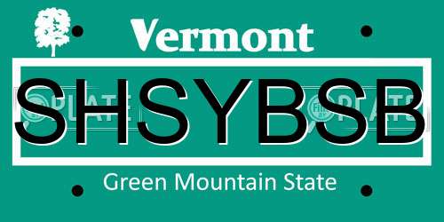 SHSYBSB Vermont License Plate