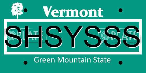 SHSYSSS Vermont License Plate