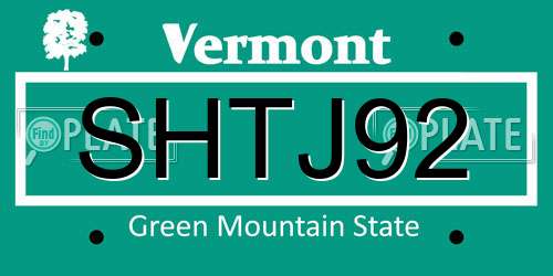 SHTJ92 Vermont License Plate