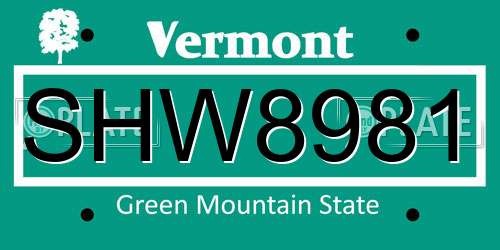 SHW8981 Vermont License Plate