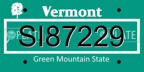 SI87229 Vermont License Plate