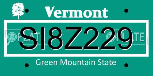 SI8Z229 Vermont License Plate