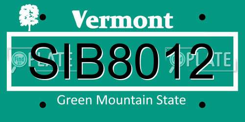 SIB8012 Vermont License Plate