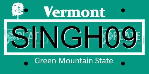 SINGH09 Vermont License Plate
