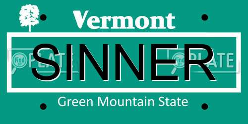 SINNER Vermont License Plate
