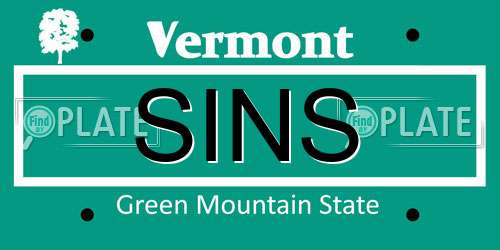 SINS Vermont License Plate