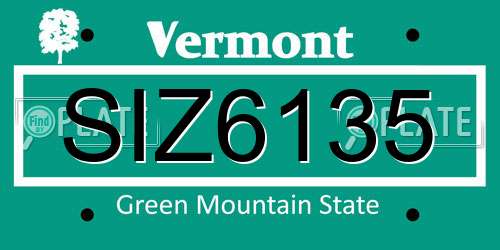 SIZ6135 Vermont License Plate