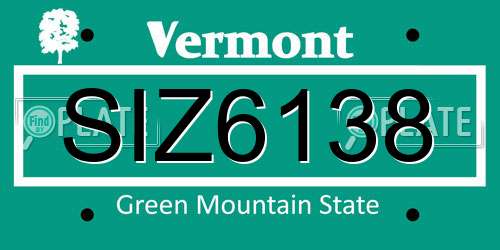 SIZ6138 Vermont License Plate