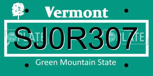 SJ0R307 Vermont License Plate