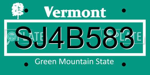 SJ4B583 Vermont License Plate