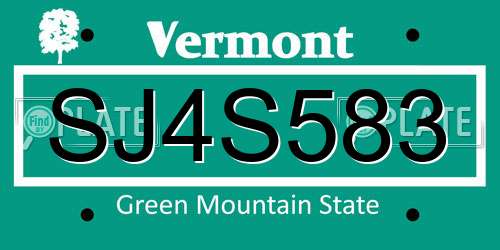 SJ4S583 Vermont License Plate