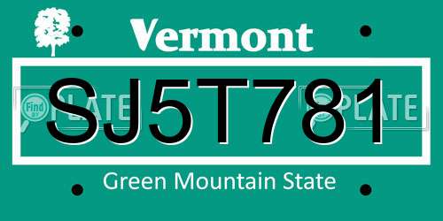 SJ5T781 Vermont License Plate