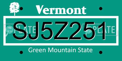 SJ5Z251 Vermont License Plate