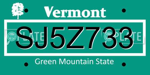 SJ5Z733 Vermont License Plate