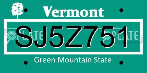 SJ5Z751 Vermont License Plate