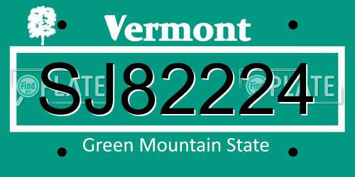 SJ82224 Vermont License Plate