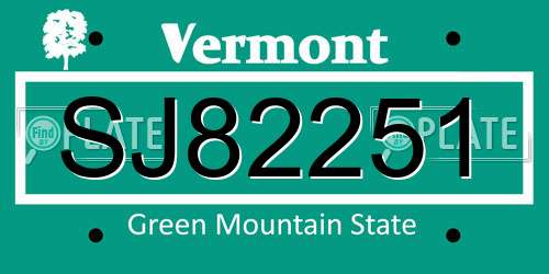 SJ82251 Vermont License Plate