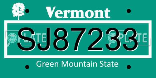 SJ87233 Vermont License Plate