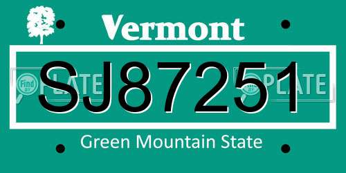 SJ87251 Vermont License Plate