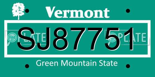 SJ87751 Vermont License Plate