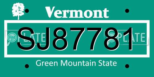 SJ87781 Vermont License Plate