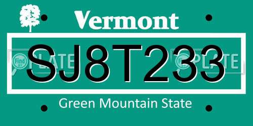 SJ8T233 Vermont License Plate