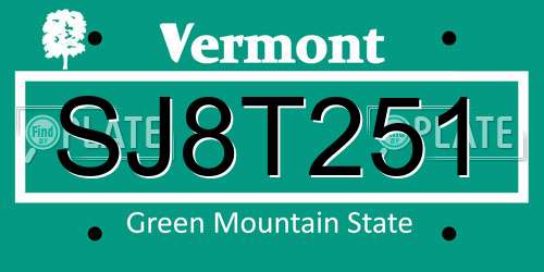 SJ8T251 Vermont License Plate