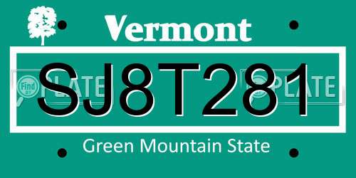 SJ8T281 Vermont License Plate