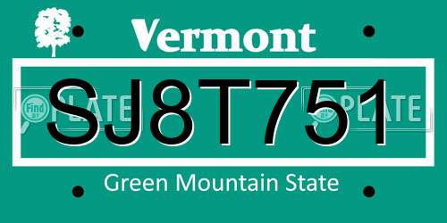 SJ8T751 Vermont License Plate