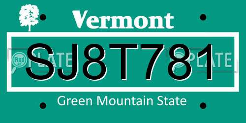 SJ8T781 Vermont License Plate