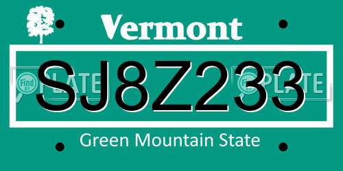SJ8Z233 Vermont License Plate