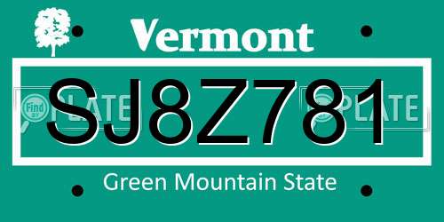 SJ8Z781 Vermont License Plate